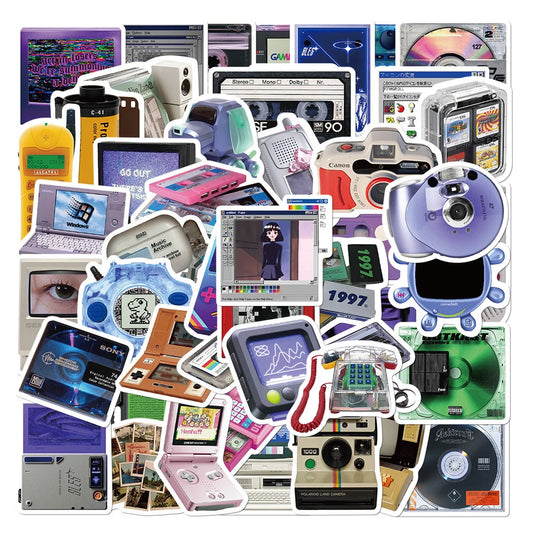 Vintage Phone CD Tape Stickers Retro Decals Waterproof for Motorcycle Laptop Suitcase Notebook