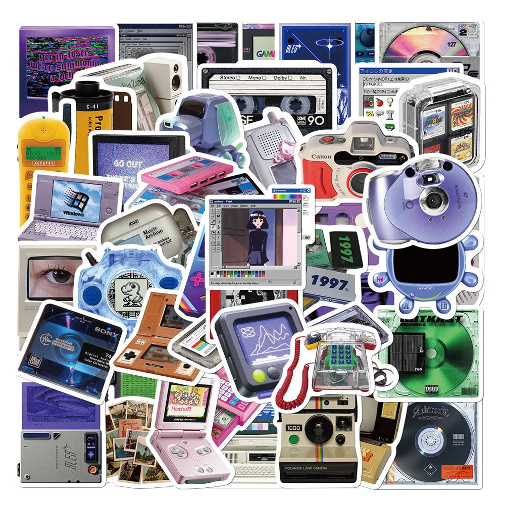 Vintage Phone CD Tape Stickers Retro Decals Waterproof for Motorcycle Laptop Suitcase Notebook