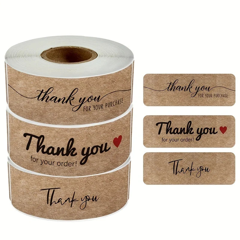 Thank You Stickers Kraft Paper Sealing Rectangular for Shop Bakery Gifts