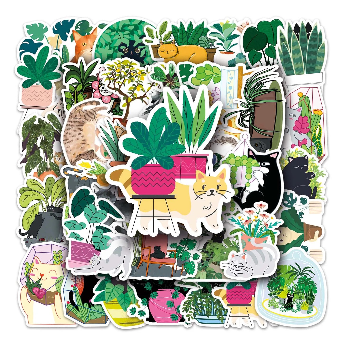 50Pcs Cat Flower Cartoon Waterproof Vinyl Stickers for Skateboard Snowboard