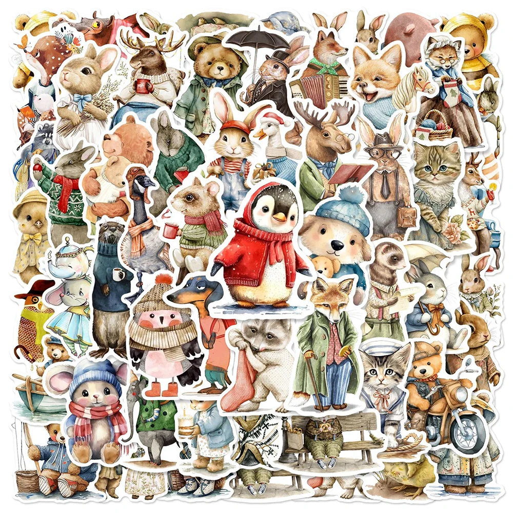 Retro Cartoon Animal Stickers Decals for Laptop, Phone, Suitcase, Fridge - 10/30/50pcs