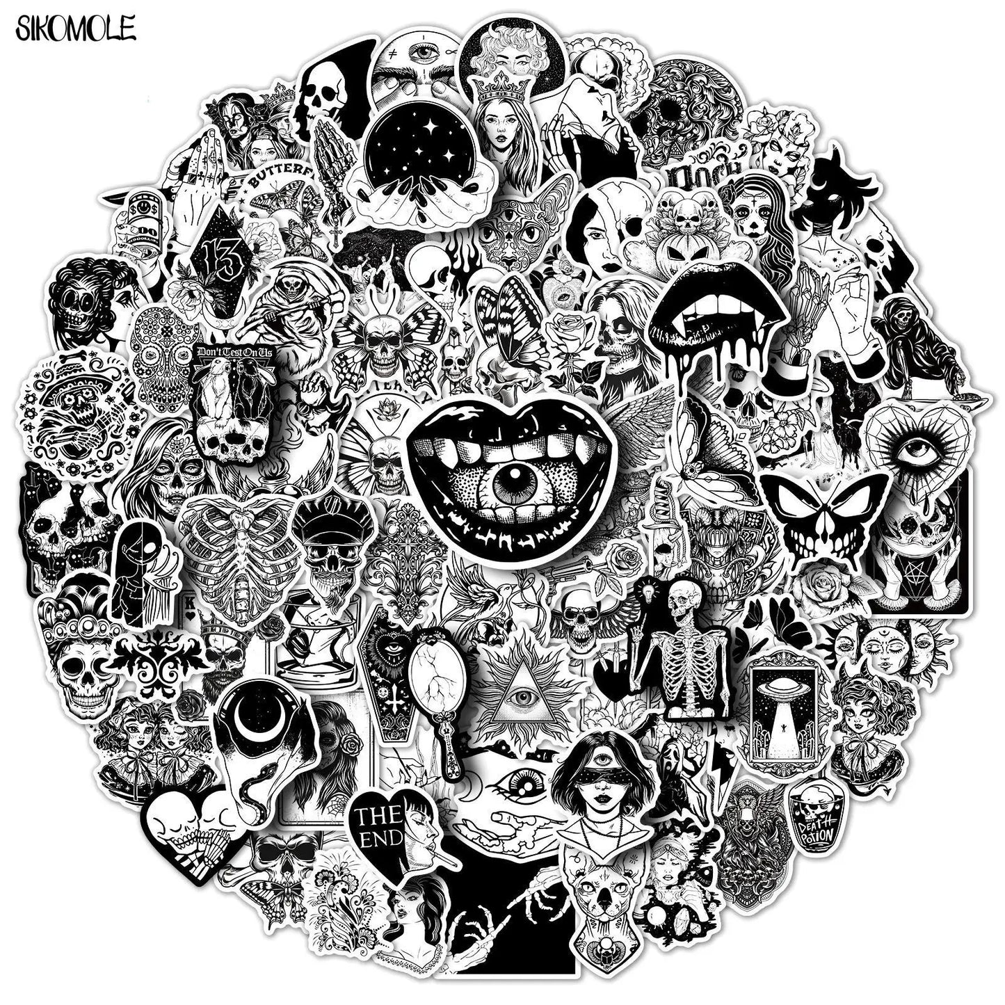 Cartoon Punk Devil Gothic Graffiti Stickers Black White Skateboard Laptop Decals