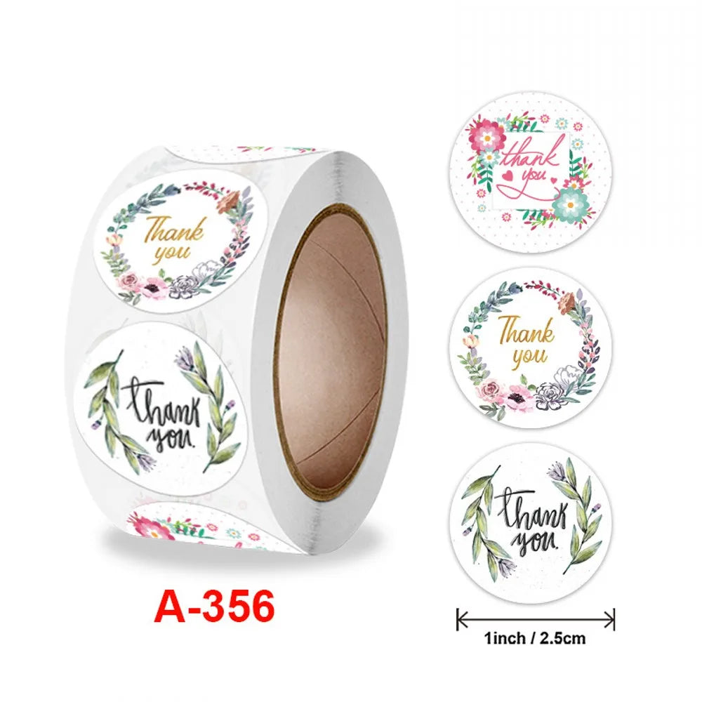50-500pcs Flowers Thank You Stickers Heart Floral Seal Labels Cute Paper Stickers For Wedding Party Envelope Stationery Stickers