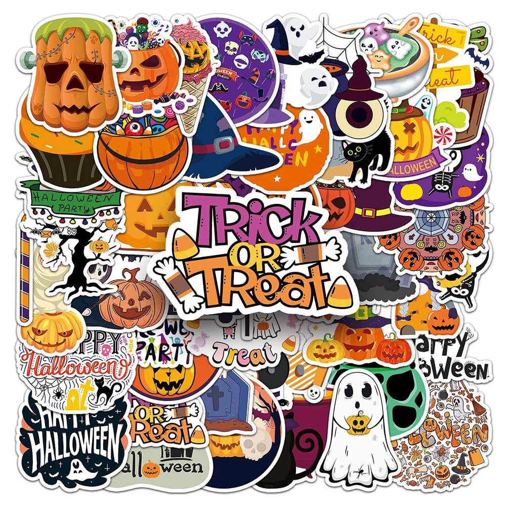 Cartoon Halloween Stickers 10/30/50pcs for Phone, Bike, Fridge, Laptop, Luggage, Car, Kids