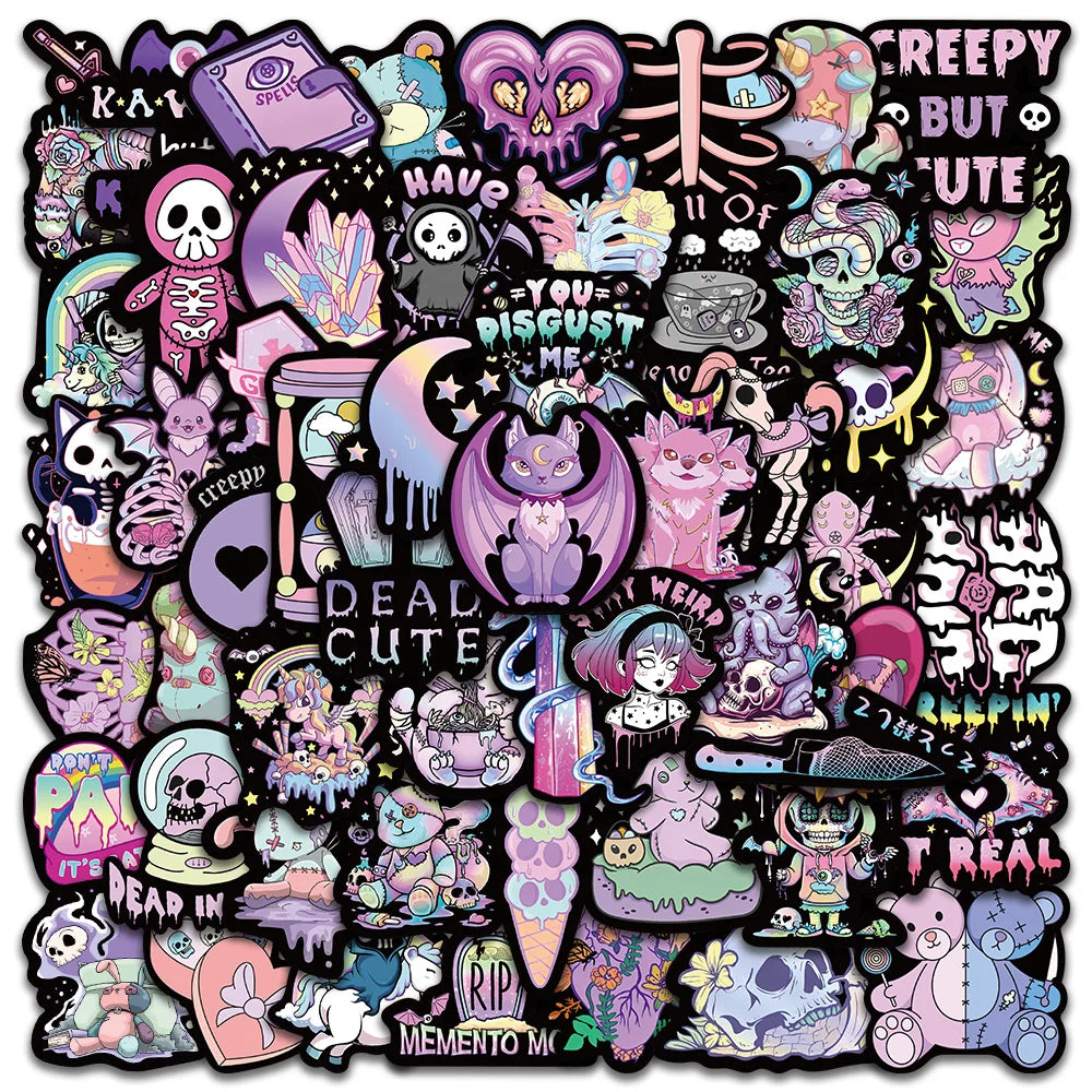 56PCS Gothic Skull Cat Stickers for Luggage, Car, Laptop, Motorcycle, Kids