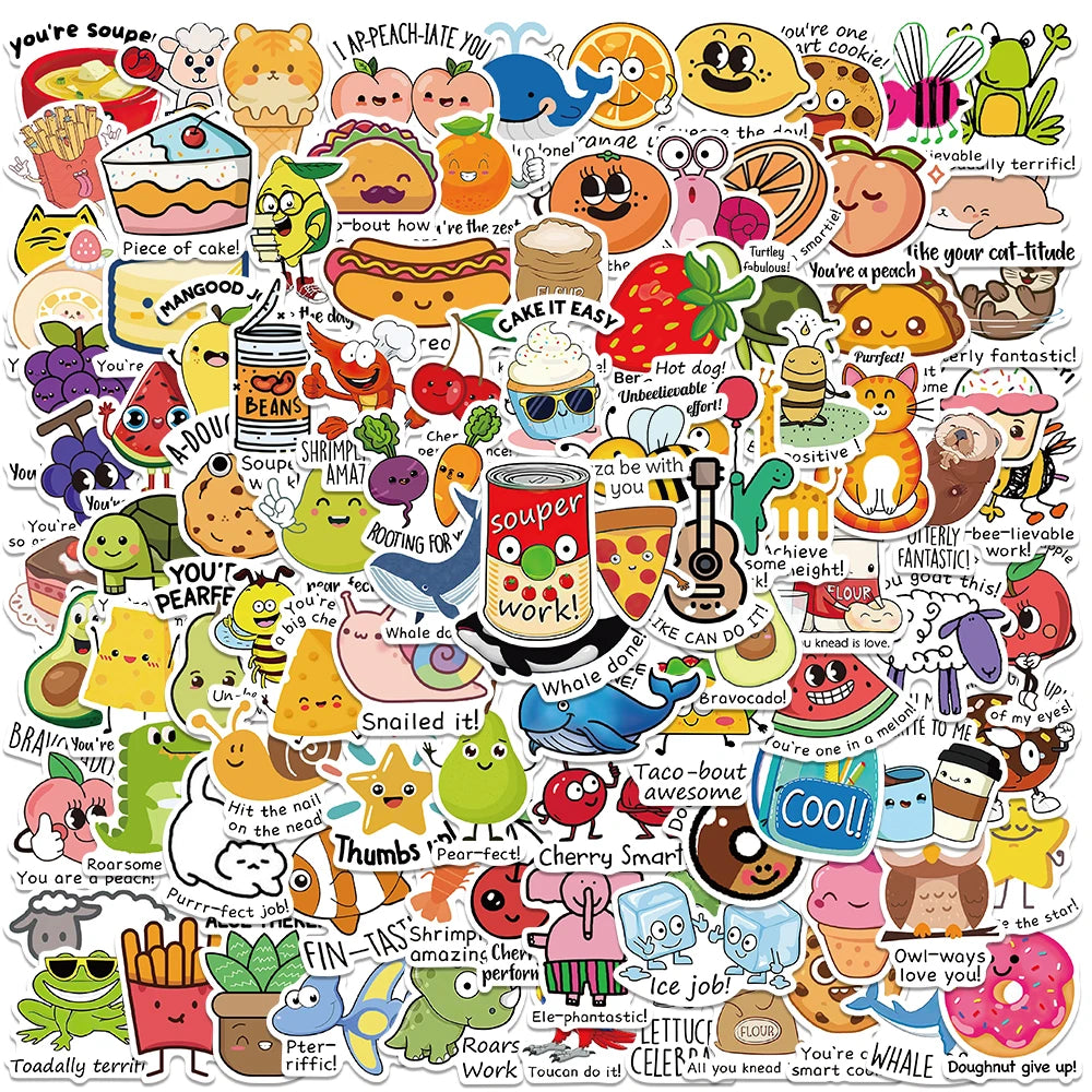 50/100pcs Cute Kawaii Cartoon Stickers for Skateboard, Notebook, Luggage, Phone, Car