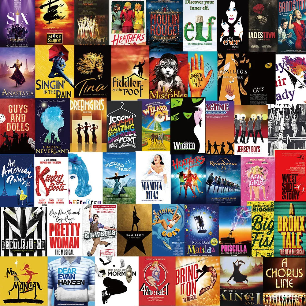 Broadway Musical Poster Stickers: 10/30/52pcs Graffiti Decals for Motorcycle, Phone, Skateboard, Laptop, Wall, Kids Toys