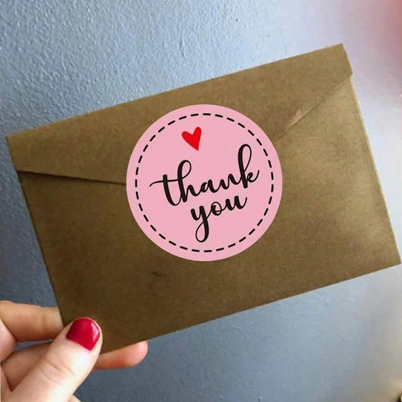 100-500PCS Heart Stickers Thank You Stickers for Business Merci Packaging Stickers Rolling Love for Packaging Decoration