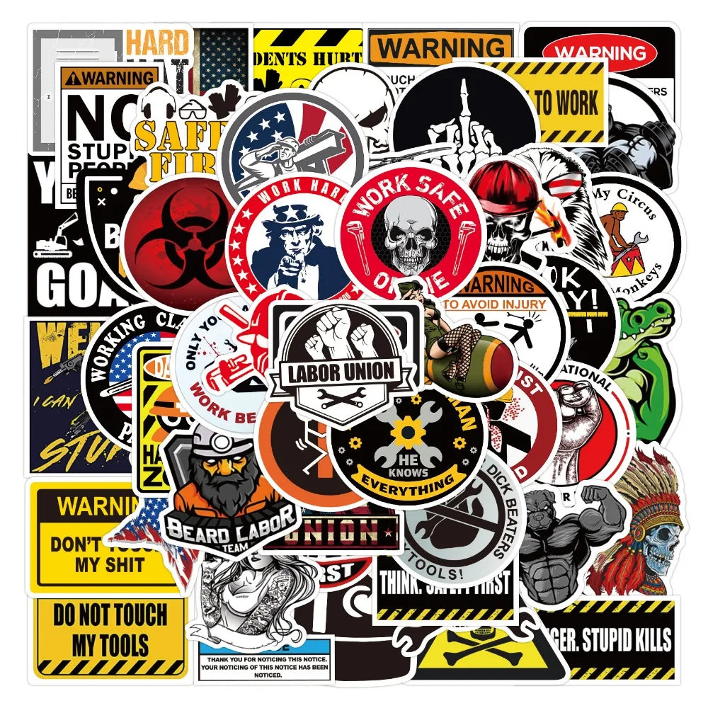 Mixed Warning Sign Stickers for Skateboard, Helmet, Phone, Laptop, Suitcase, Notebook
