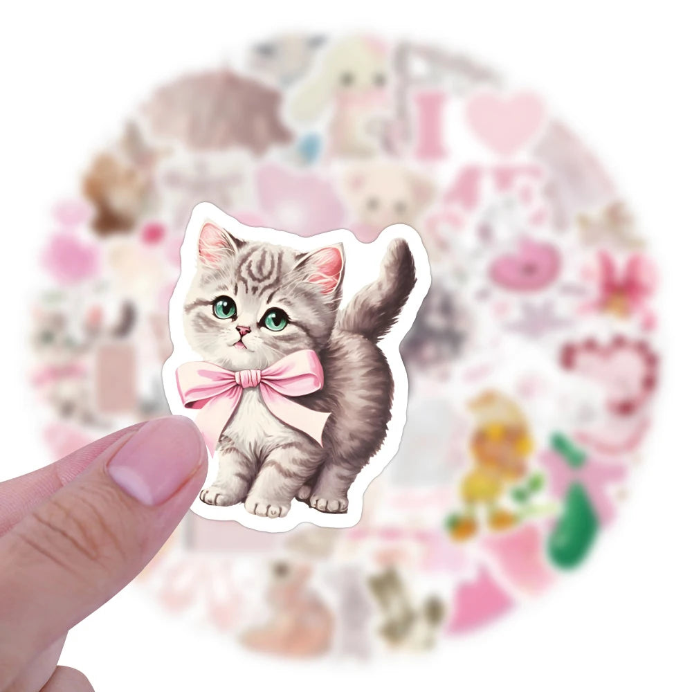 10/30/60pcs Retro Cute Coquette Pink Cartoon Stickers Decals Laptop Suitcase Scrapbook Phone Stationery Sticker for Kids Toys