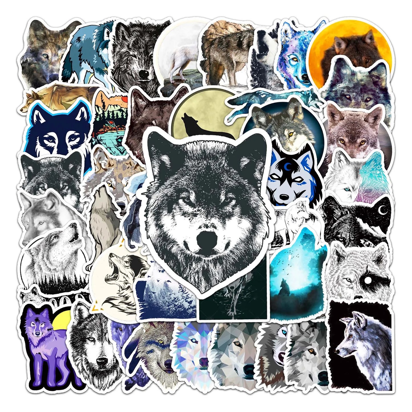50Pcs Wolf Cartoon Waterproof Vinyl Stickers for Skateboard Snowboard