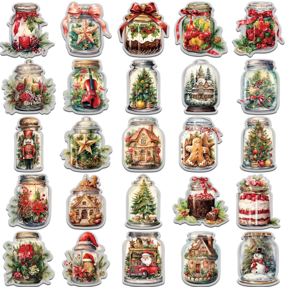 10/30/50PCS Cute Christmas Wishing Bottle Stickers Cartoon Santa Claus Decals Party Decoration Laptop Phone Luggage Fridge Gifts