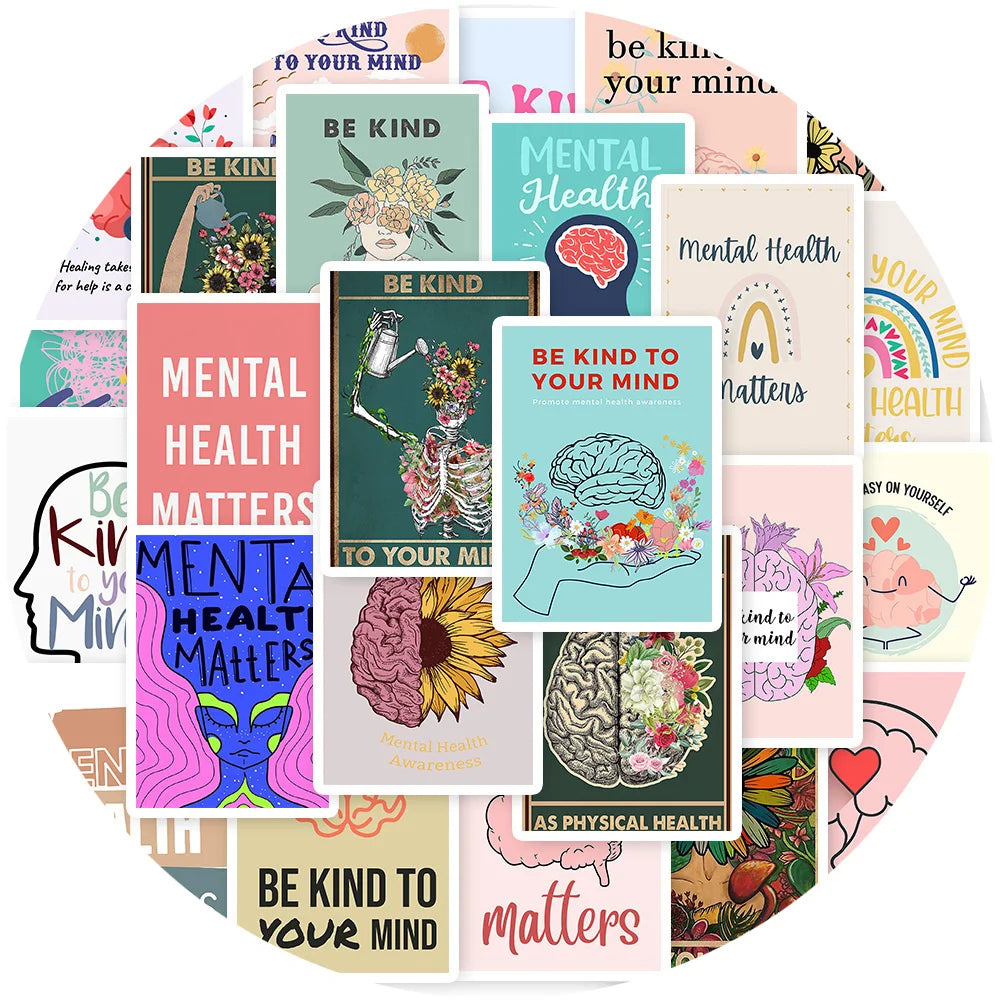 25Pcs Mental Health Awareness Sticker For Phone Cup Bottle Luggage Laptop Fridge Guitar Waterproof Decal Kid Gift Toy Decor