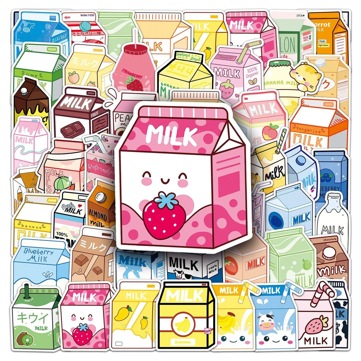 Cow's Milk Stickers Pack: Breakfast Drink Cartoon Decals for Luggage, Laptop, Phone, Car