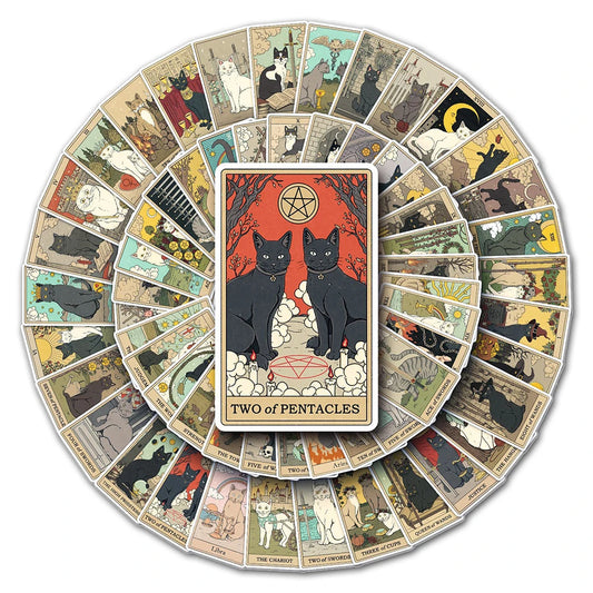Retro Cat Tarot Stickers - Laptop Phone Motorcycle Decals - Cartoon Kids Toy Wholesale