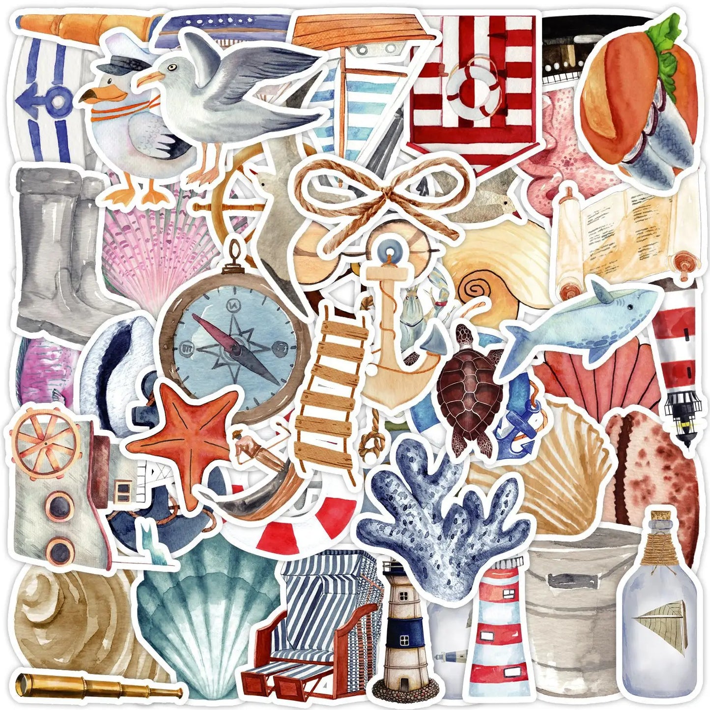 50Pcs Nautical Lighthouse Graffiti Stickers for Helmet Wall Decoration