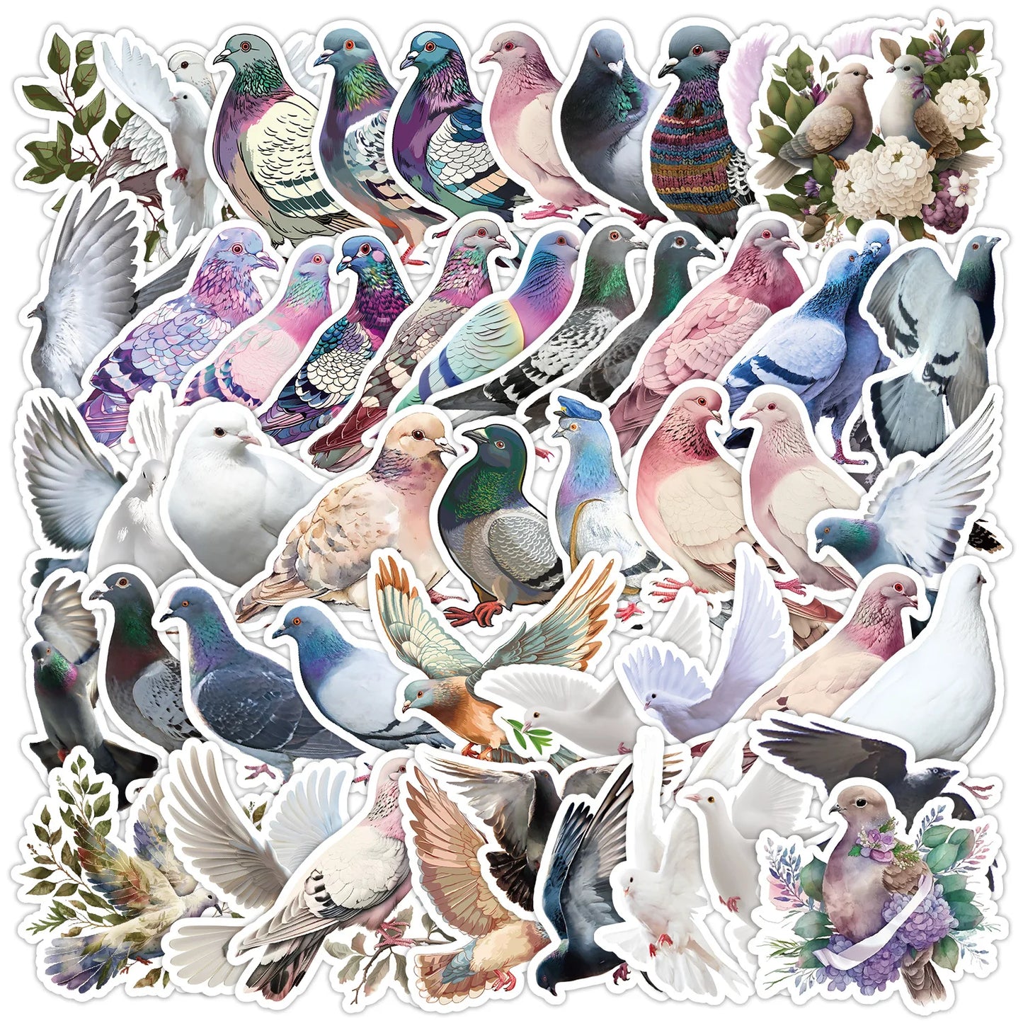 50Pcs Cute Peace Dove Cartoon Stickers for Helmet, Wall, DIY Decoration