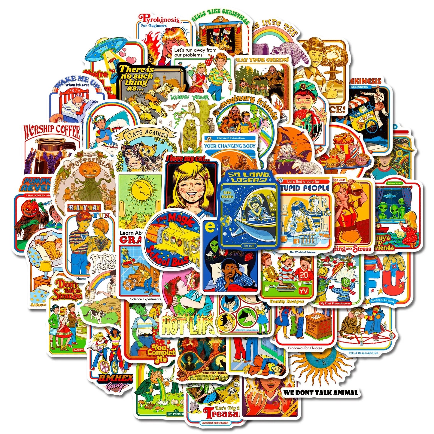 70’s horror vibe 50PCS Mixed Cartoon Humor Retro Ghost Graffiti Anime Old Time Stickers Luggage Diy Skateboard Laptop
