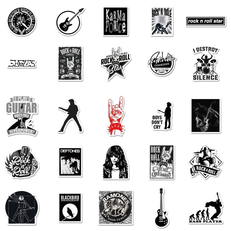 Black and White Metal Rock Music Singer Sticker Packs