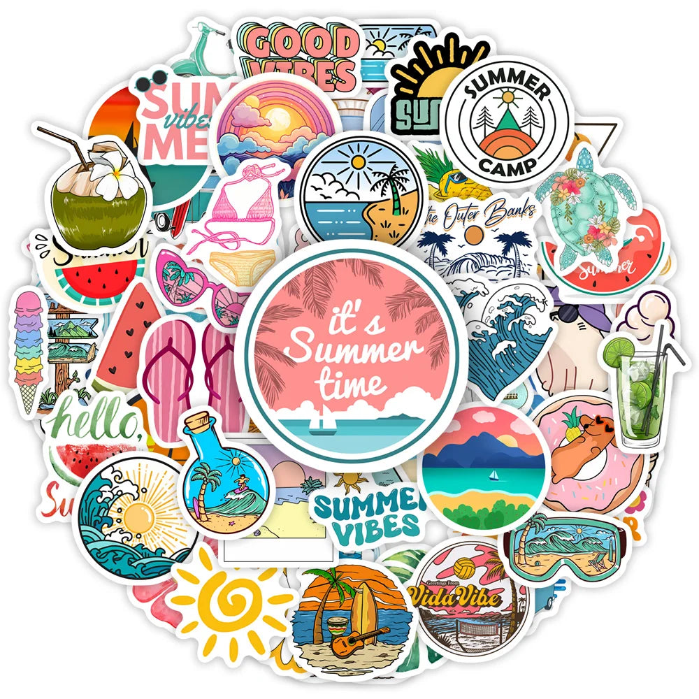 Summer Stickers Beach Surfing DIY Kids Toy Gift for Phones Laptops Bottles Cars Luggage Decorative Graffiti Waterproof Decal