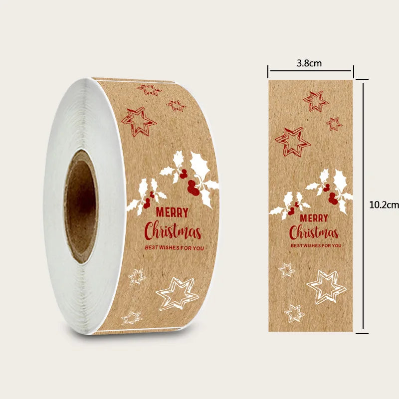 150pcs/roll Merry Christmas Stickers Kraft paper Christmas Gift Packaging Labels for Envelopes Cards Wrapping baking Decoration