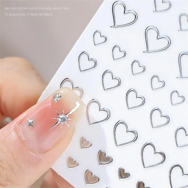 Silver Heart 3D Nail Stickers Gothic Y2K Manicure Decals