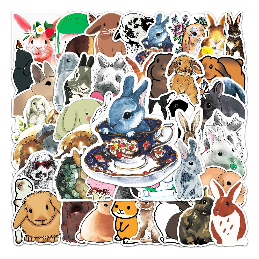 50pcs Aesthetic Children's Sticker Cute Rabbit Cartoon Graffiti Laptop Notebooks Car Credit Card Sticker Motorcycle Helmet