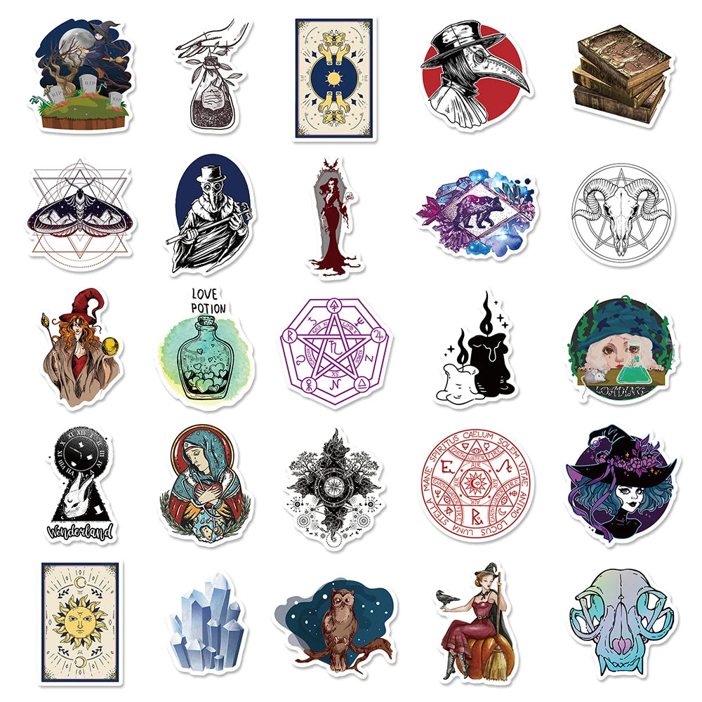 10/30/50ps Cool Gothic Magician Apothecary Sticker Packs
