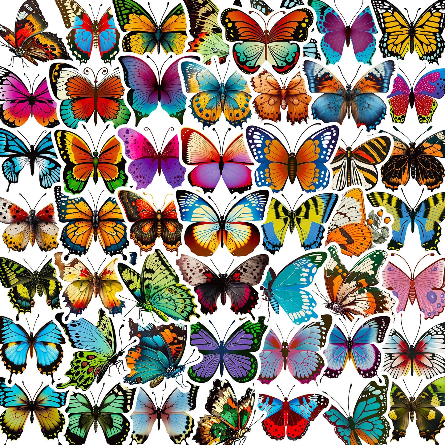 50Pcs Cartoon Butterfly Stickers for Helmet, Wall, DIY Decoration