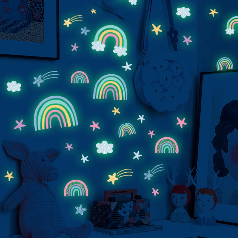 Glow in the Dark Rainbow Cloud Star Wall Stickers for Kids Room Decor