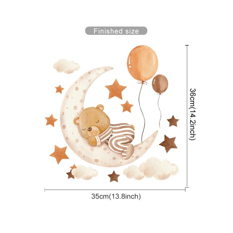 Cartoon Sleeping Bear Moon Star Wall Sticker for Kids Room Decoration