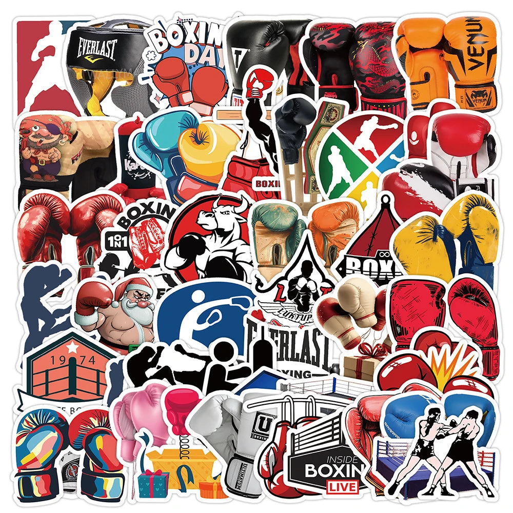 50pcs Cartoon Boxing Sports Graffiti Stickers for Helmet, Wall, DIY Decoration