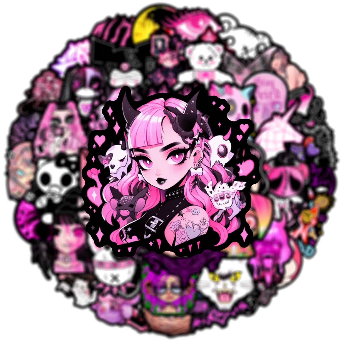 Gothic Horror Pink Stickers for Laptop, Phone, Guitar, Skateboard, Suitcase - 10/30/50PCS