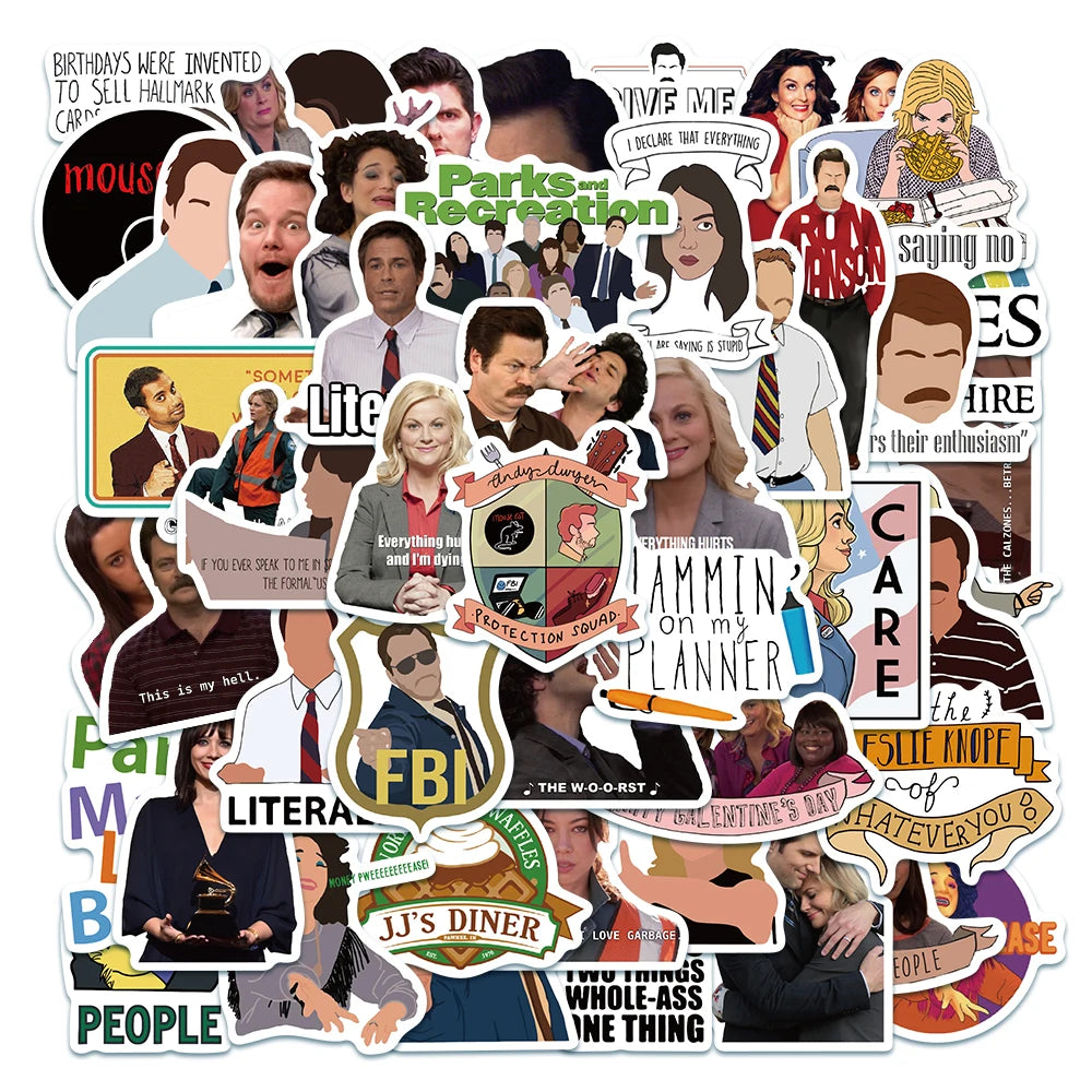 Parks and Recreation Stickers 50pcs Waterproof PVC for Laptop Luggage Bicycle