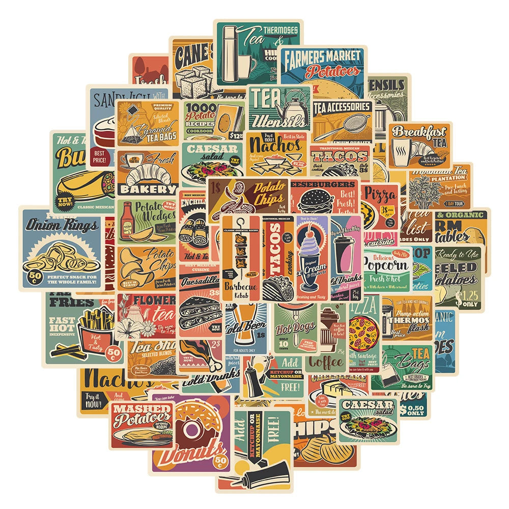 10/30/65pcs 90s Retro American Poster Stickers Vintage Decals Notebook Laptop Suitcase Motorcycle Car Sticker Kids Classic Toy