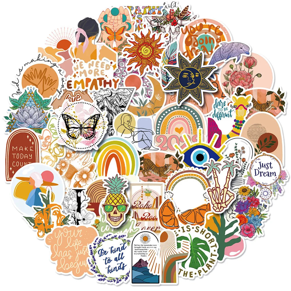 Bohemian Retro Art Cartoon Stickers for Phone Laptop Luggage Skateboard - 10/30/50PCS