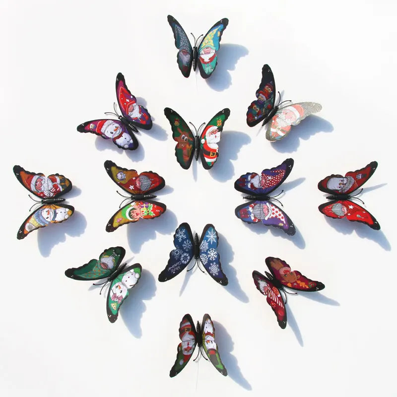12Pcs 3D Christmas Butterfly Wall Stickers Home Garden Decor Magnets