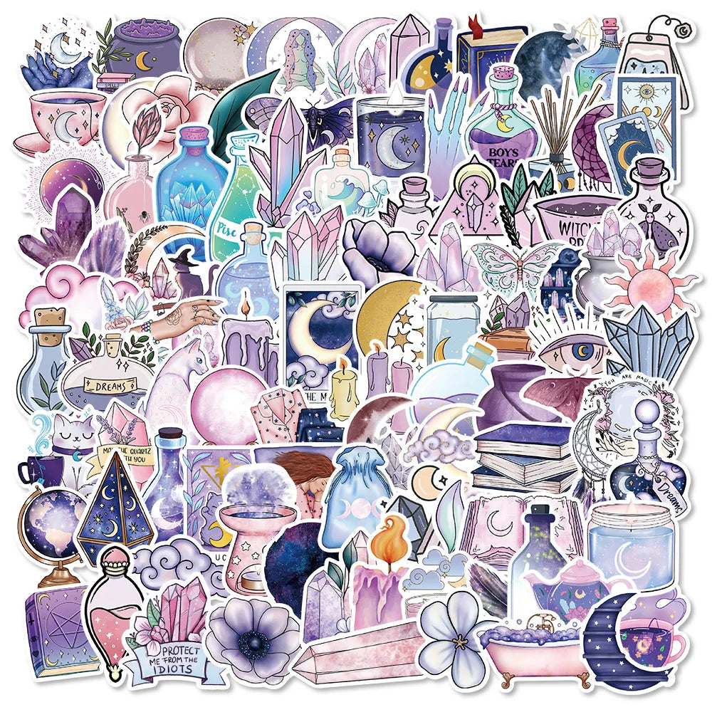 10/30/50/100PCS Graffiti Art Magic Moon Witch Crystal Stickers Aesthetic Decals Decoration DIY Scrapbook Phone Suitcase Car Toys