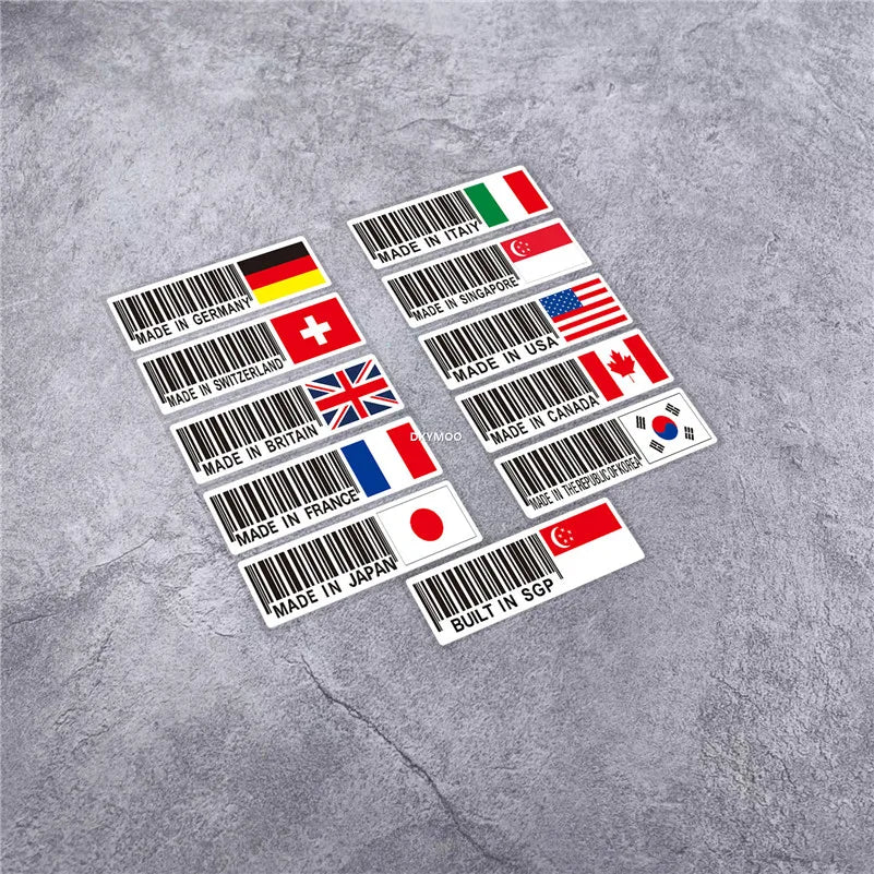 International Flag Barcode Stickers: Germany, USA, Italy