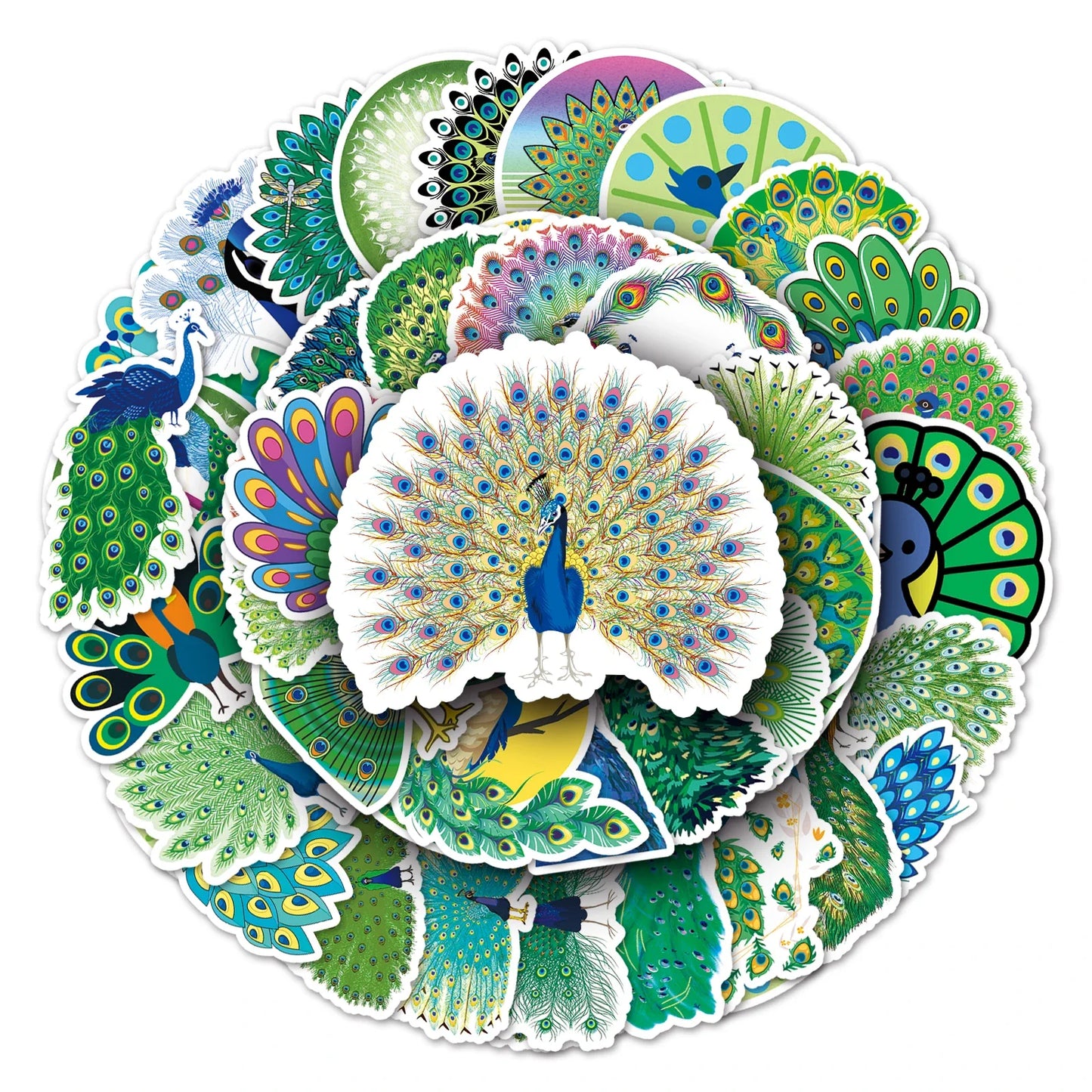 50Pcs Peacock Cartoon Waterproof Vinyl Stickers for Skateboard Snowboard