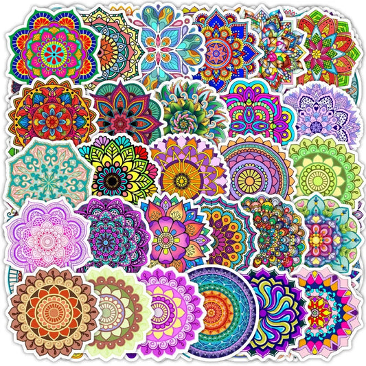 Datura Mandala Stickers 10/25/50pcs for Scrapbook, Suitcase, Water Bottle, Phone, Laptop, Guitar, Skateboard
