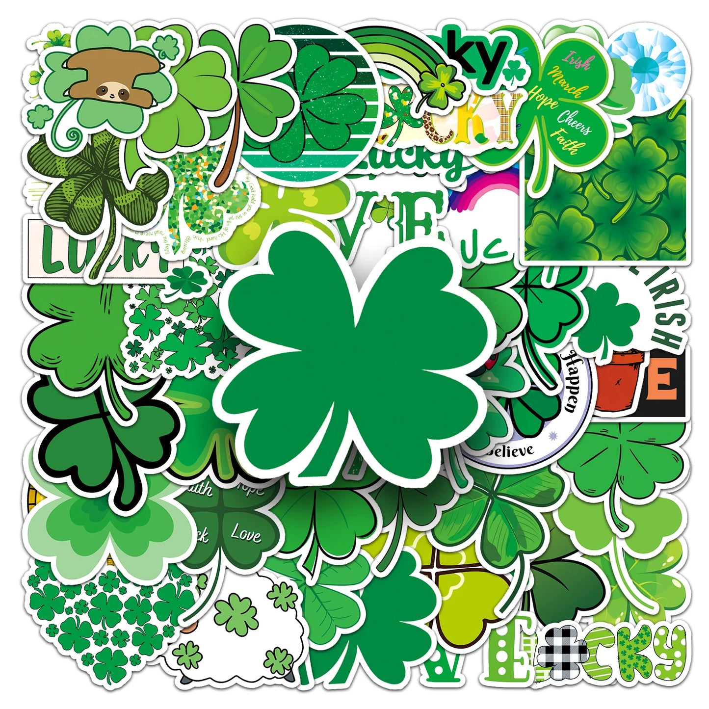 50Pcs Lucky Clover Cartoon Waterproof Vinyl Stickers for Skateboard Snowboard