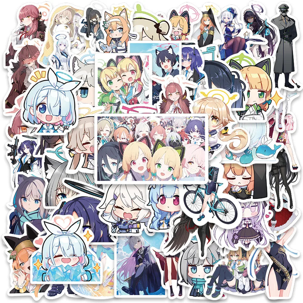 50pcs Cartoon Anime Game Blue Archive The Animation Stickers Cute Water Bottle Sticker Luggage Laptop Guitar Diary Vinyl Decals