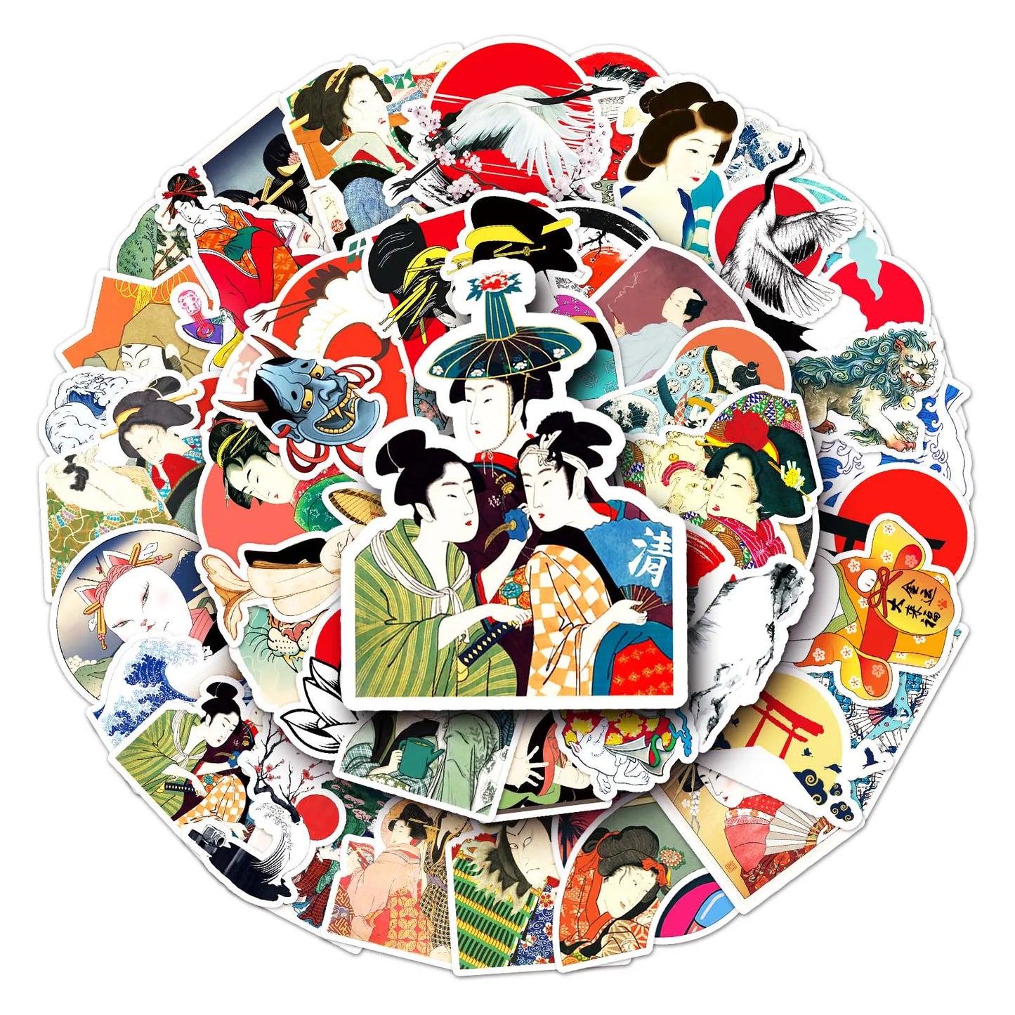 50Pcs Ancient Cartoon Waterproof Vinyl Stickers for Skateboard Snowboard Retro Decals