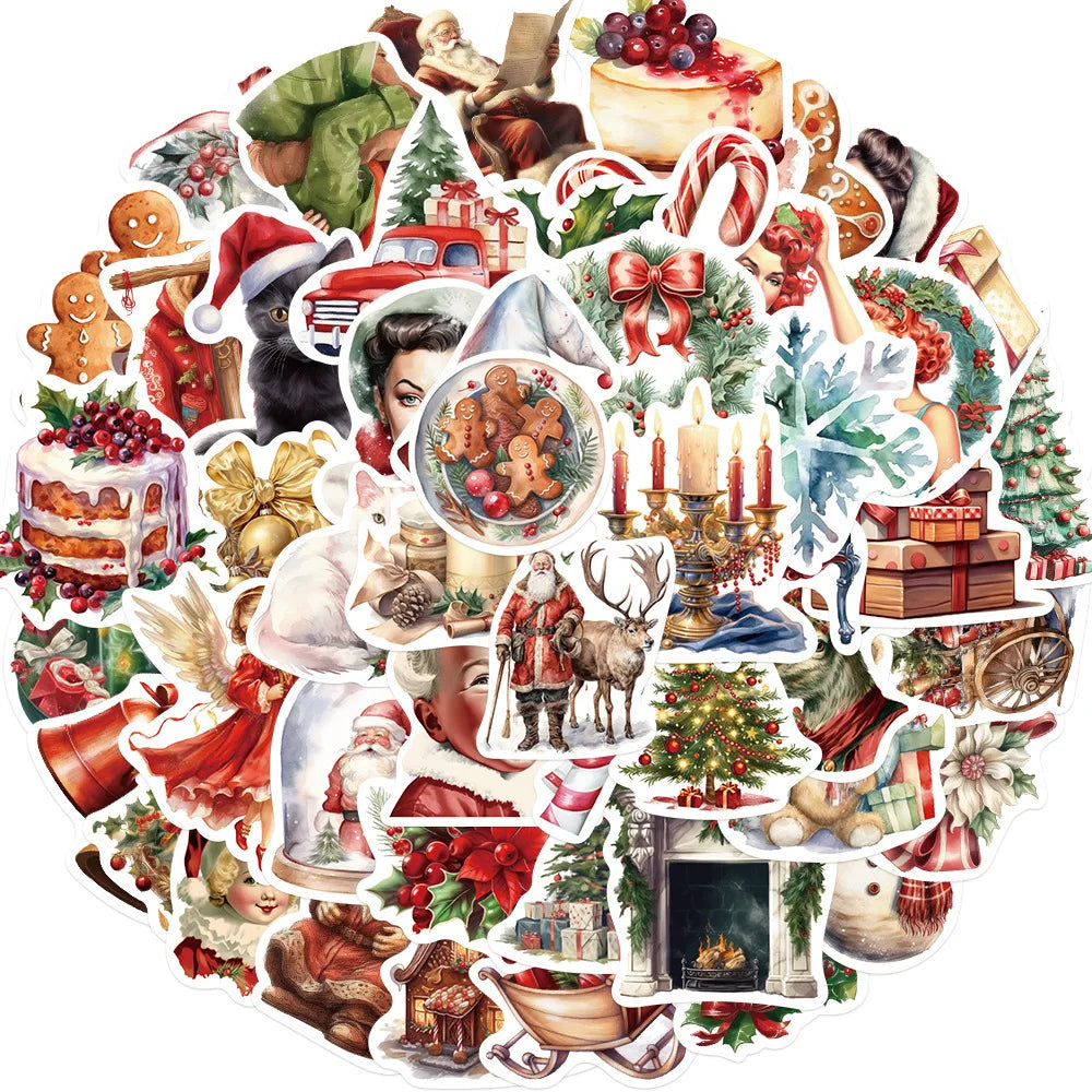 Retro Christmas Cartoon Stickers - 10/30/50PCS for DIY Phone, Notebook, Laptop, Fridge, Wall
