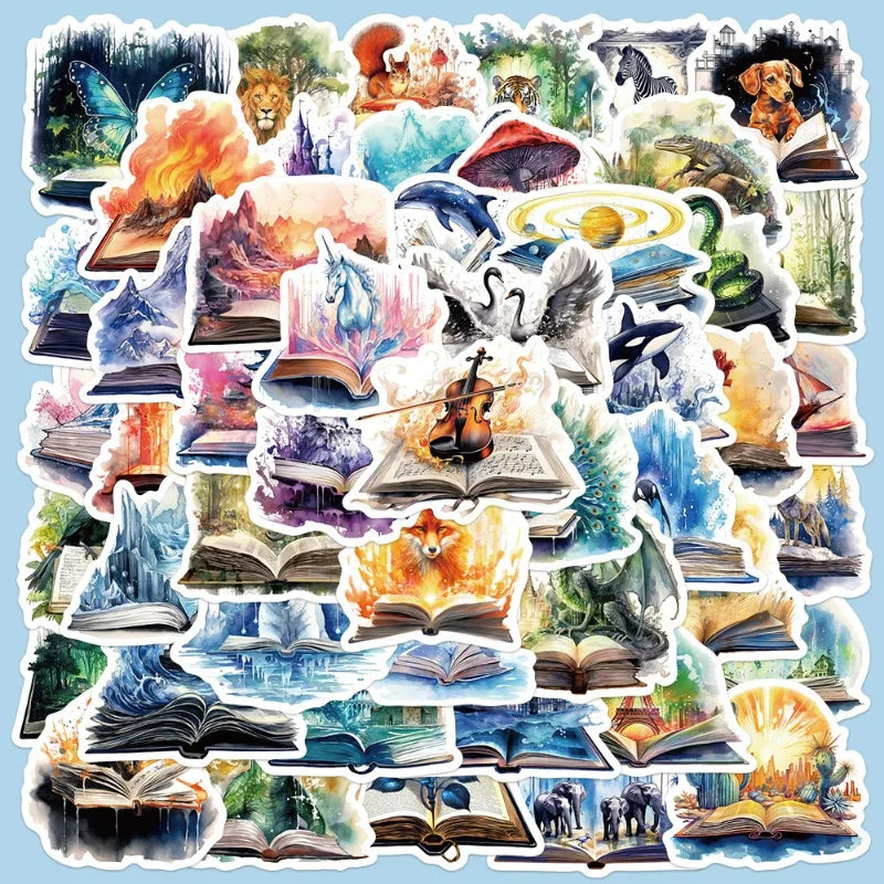 50pcs Cartoon Magic Book Graffiti Stickers for Helmet, Wall, DIY Decoration Wholesale