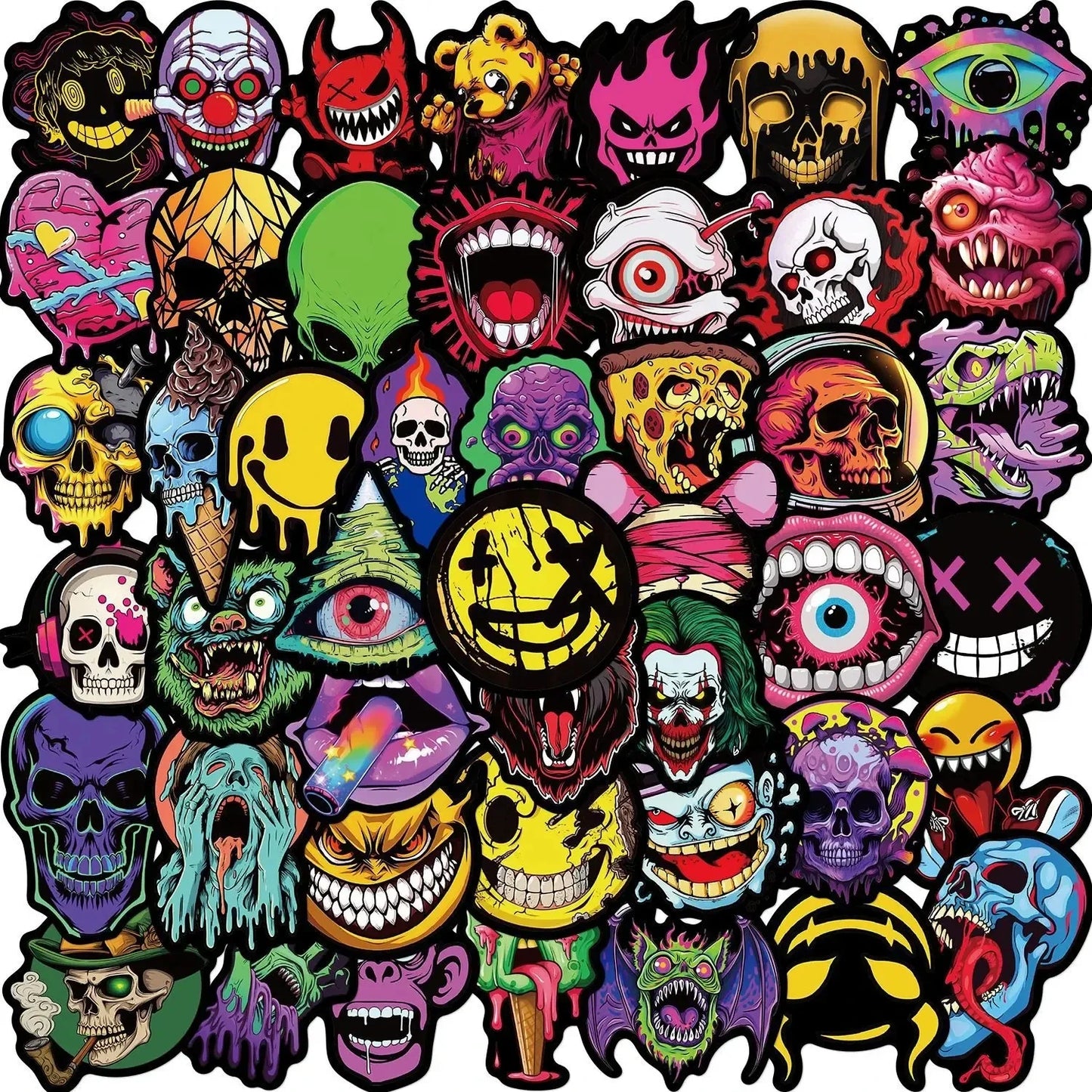 50Pcs Waterproof Skull Stickers for Skateboard & Helmet