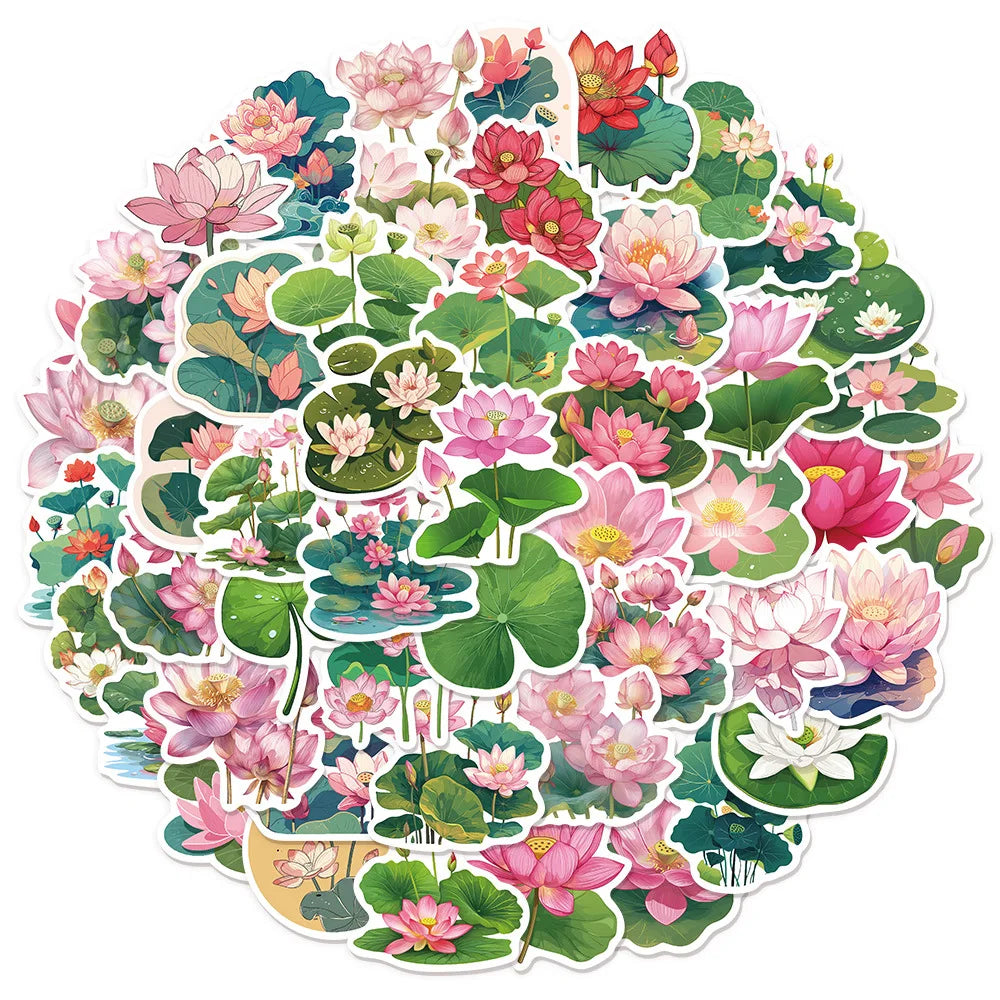 50 Lotus Flower Stickers Waterproof Decals for Scrapbooking