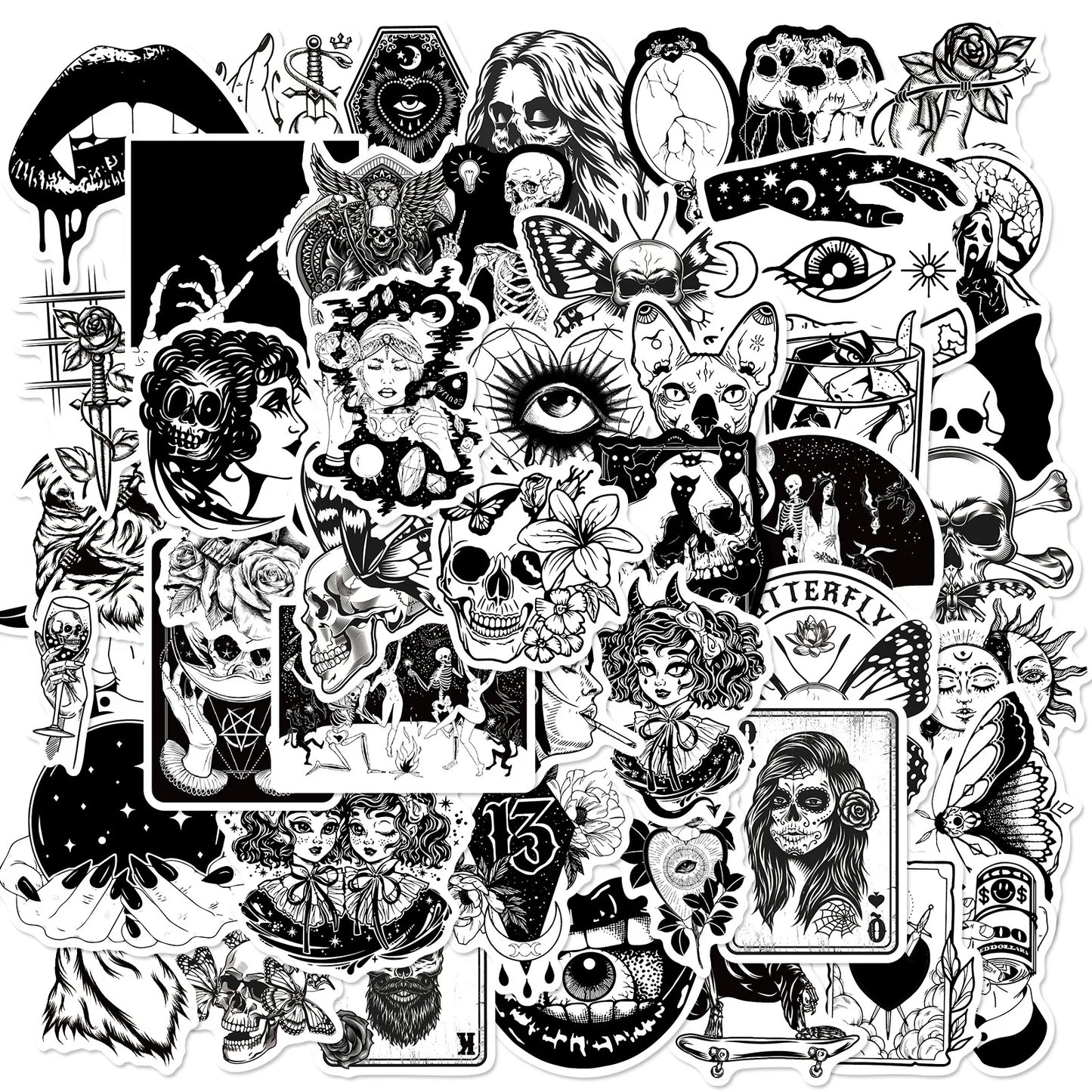 50pcs Gothic Skull Stickers for Teens, Cool Punk Horror Stickers for Laptop and Luggage