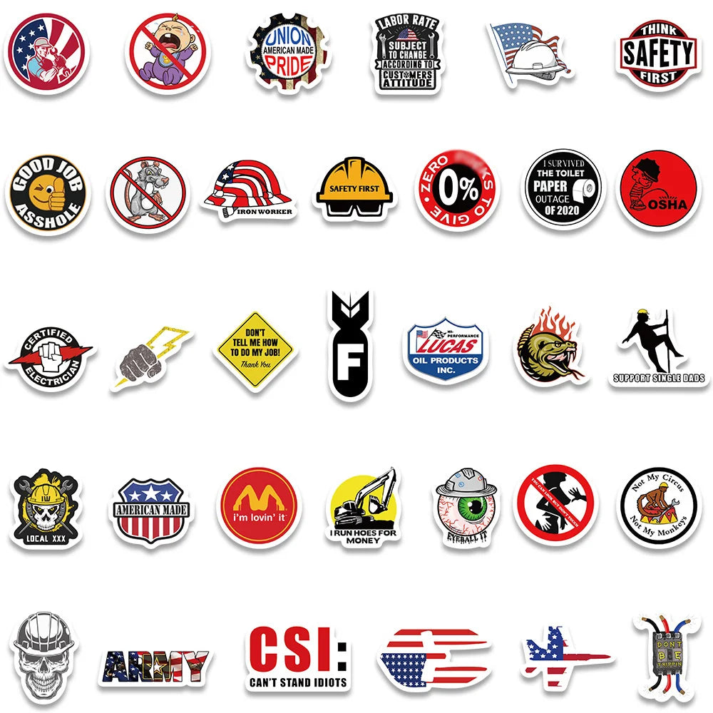 98PCS Funny Hard Hat and Construction Worker Stickers
